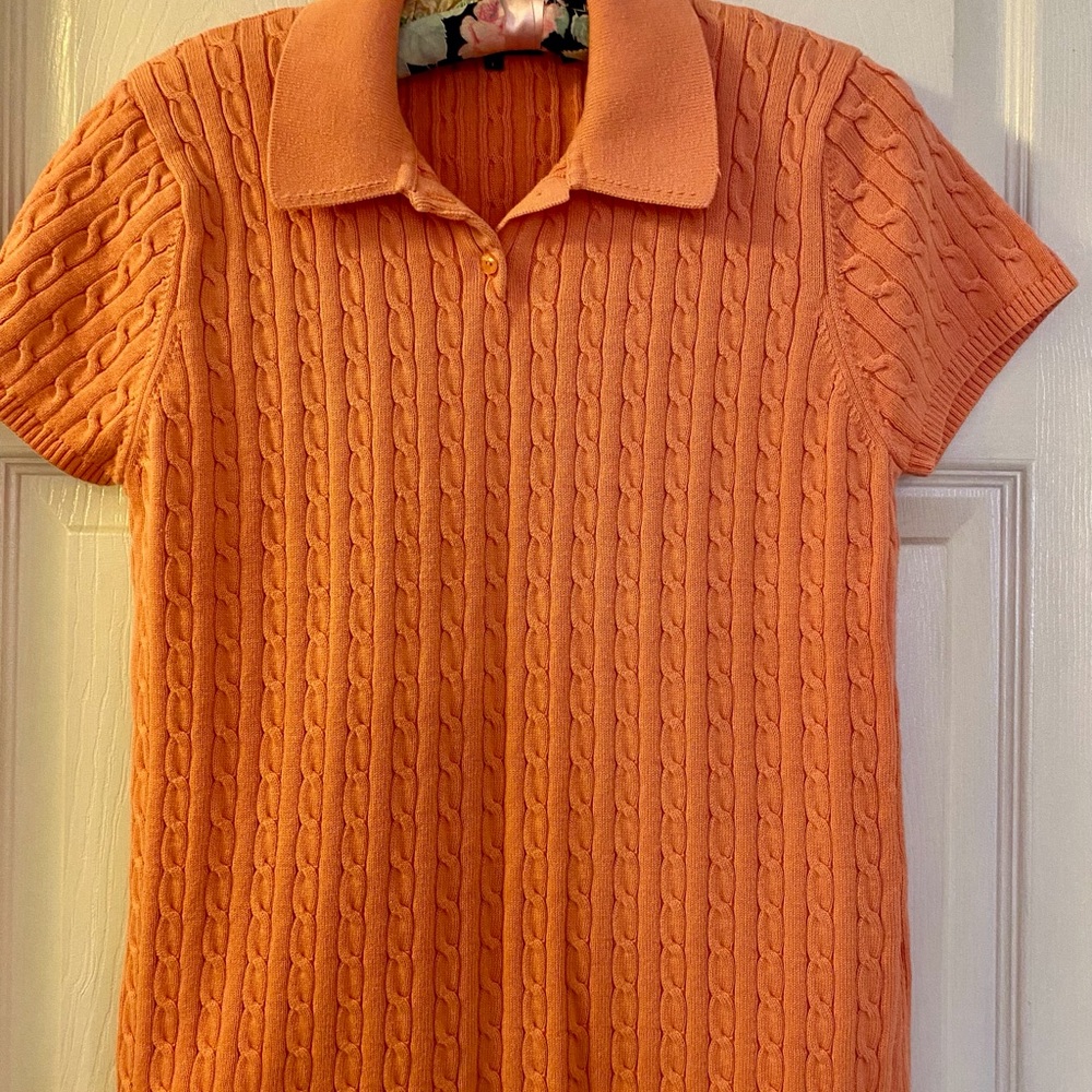 JEANNE PIERRE Orange Crew Neck Cable Knit Sweater